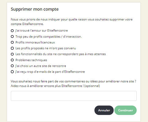 étape suppression compte elite rencontrer