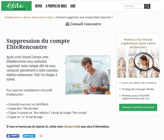 Comment supprimer un compte Elite Rencontre