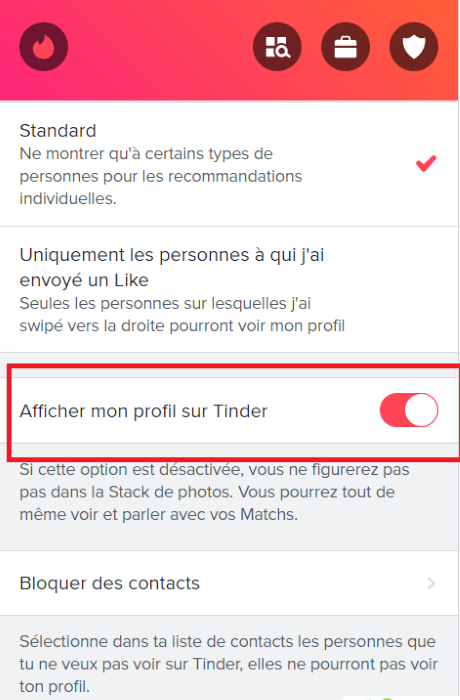 comment cacher mon profil tinder ?