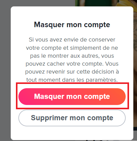 masquer compte tinder